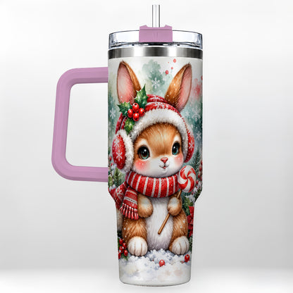 #pl[40oz|Pink] Christmas Bunny 40oz Tumbler, Rabbit Stainless Steel Travel Cup