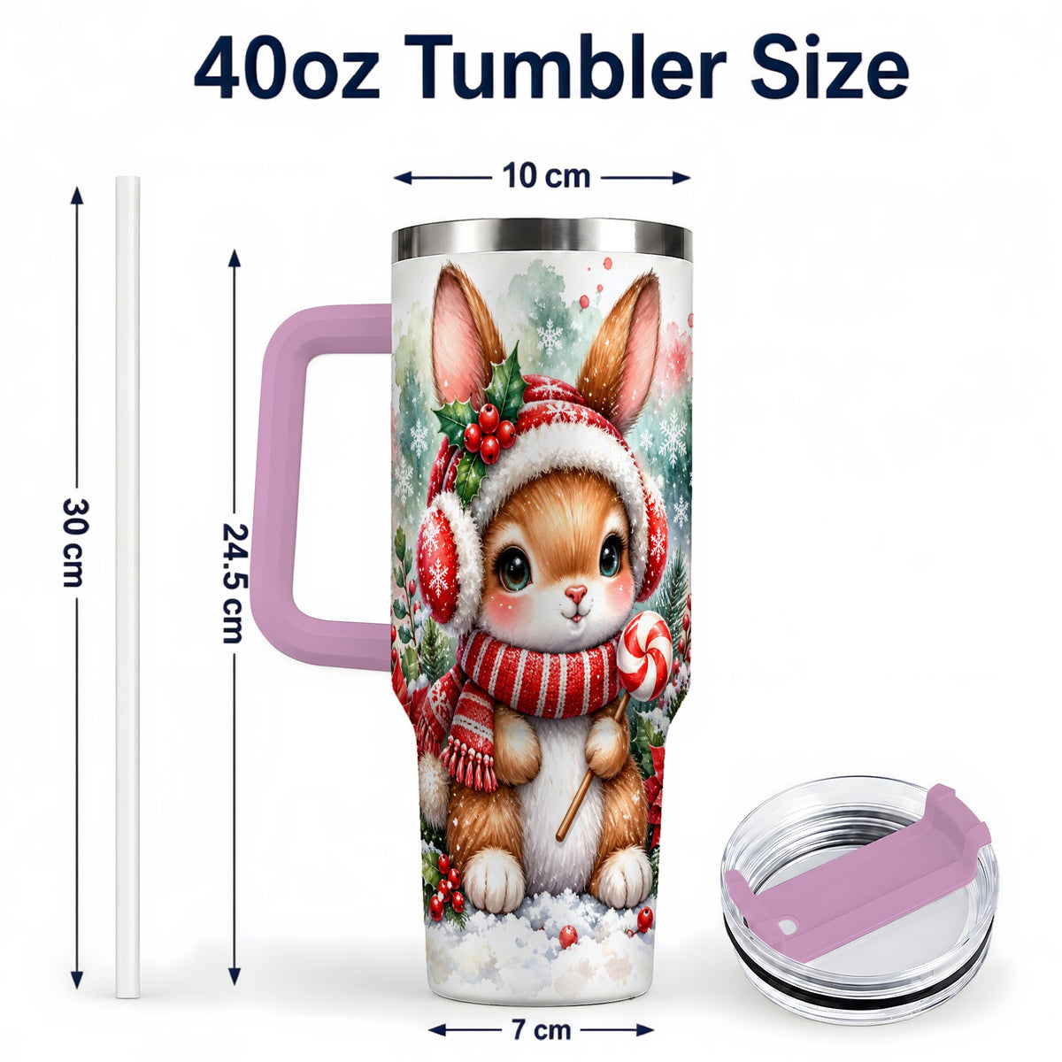 #pl[40oz|Pink] Christmas Bunny 40oz Tumbler, Rabbit Stainless Steel Travel Cup