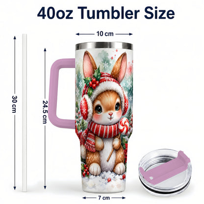 #pl[40oz|Pink] Christmas Bunny 40oz Tumbler, Rabbit Stainless Steel Travel Cup