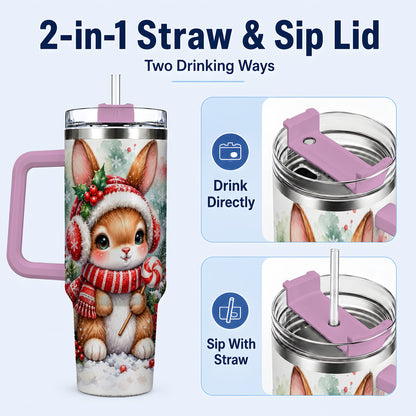 #pl[40oz|Pink] Christmas Bunny 40oz Tumbler, Rabbit Stainless Steel Travel Cup