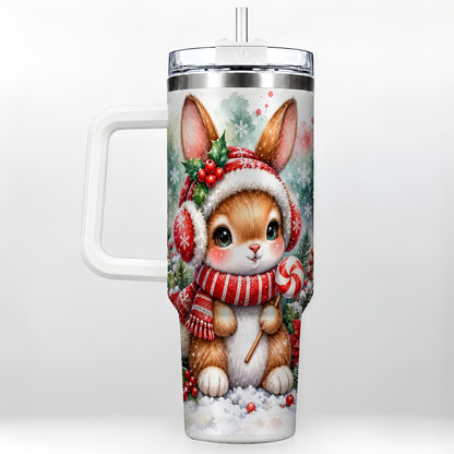 Christmas Bunny 40oz Tumbler, Rabbit Stainless Steel Travel Cup