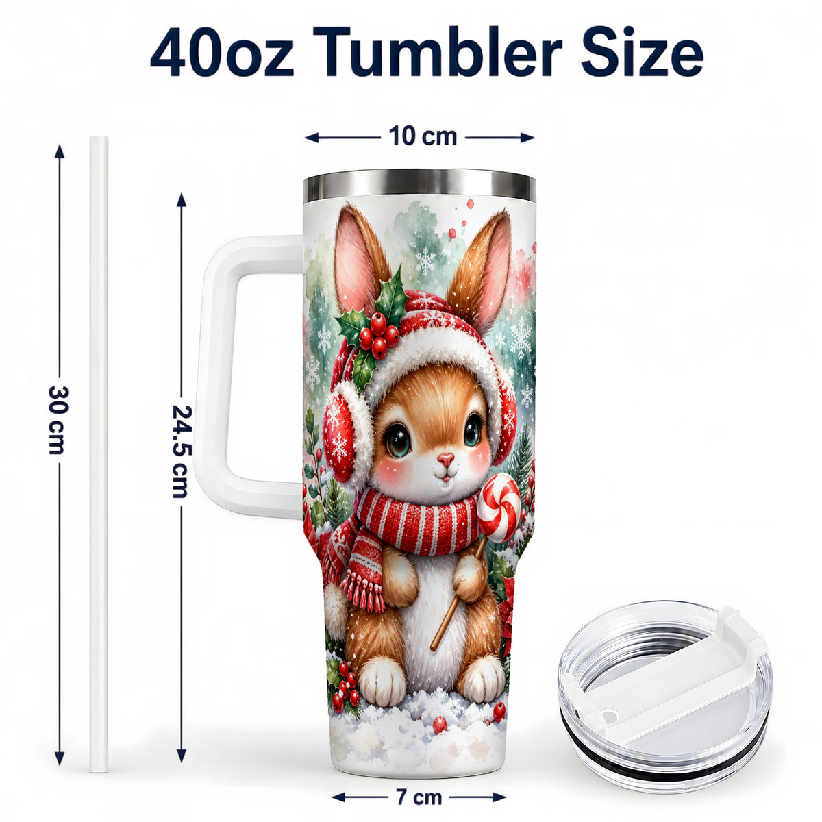 #pl[40oz|White] Christmas Bunny 40oz Tumbler, Rabbit Stainless Steel Travel Cup