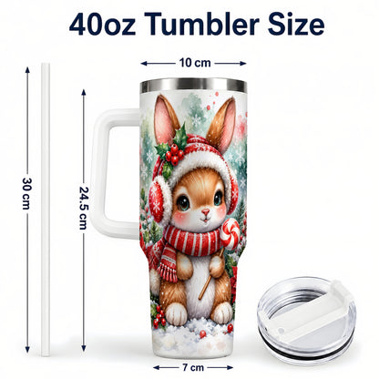 #pl[40oz|White] Christmas Bunny 40oz Tumbler, Rabbit Stainless Steel Travel Cup