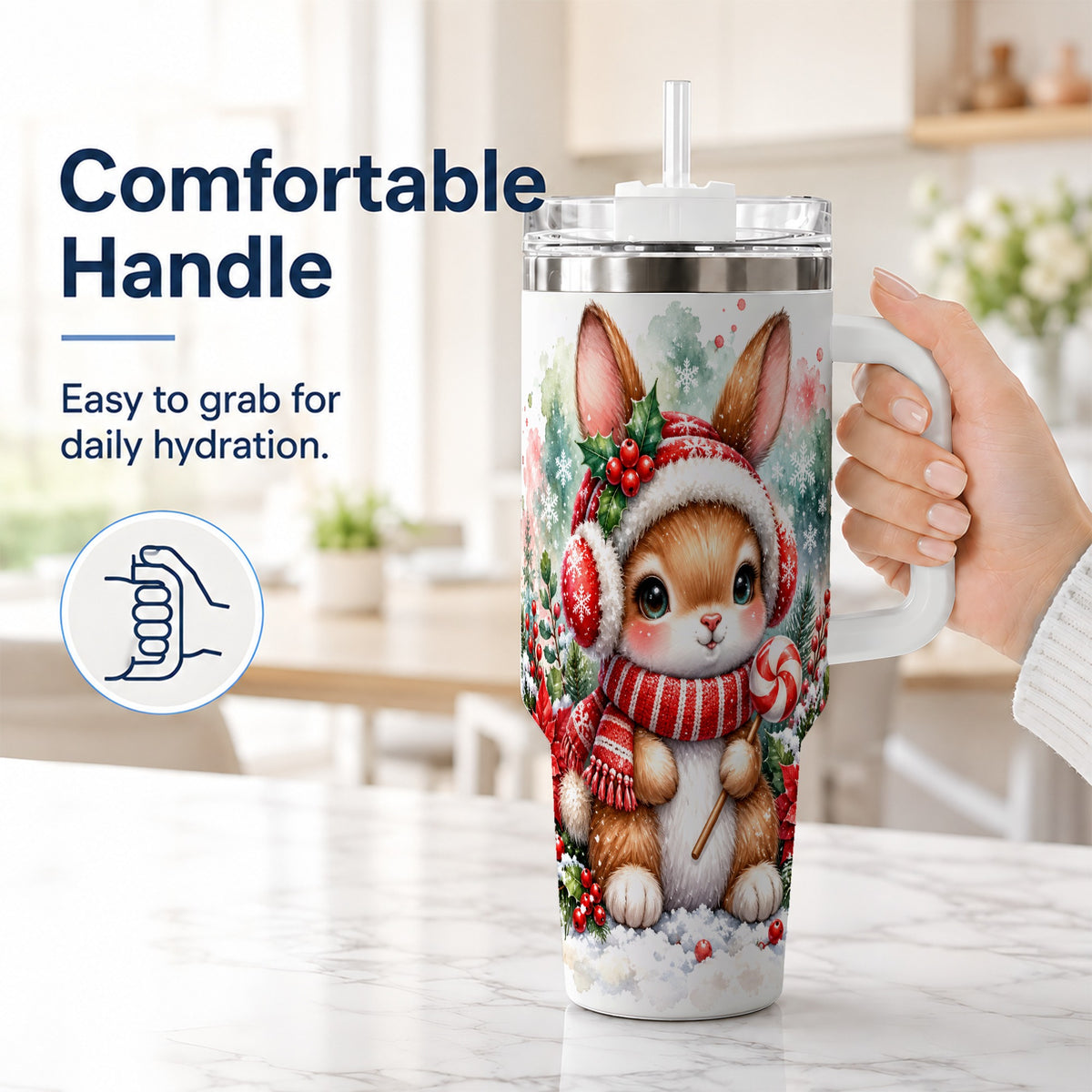 #pl[40oz|White] Christmas Bunny 40oz Tumbler, Rabbit Stainless Steel Travel Cup