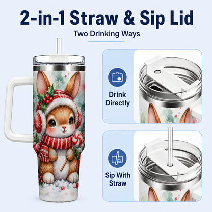 #pl[40oz|White] Christmas Bunny 40oz Tumbler, Rabbit Stainless Steel Travel Cup