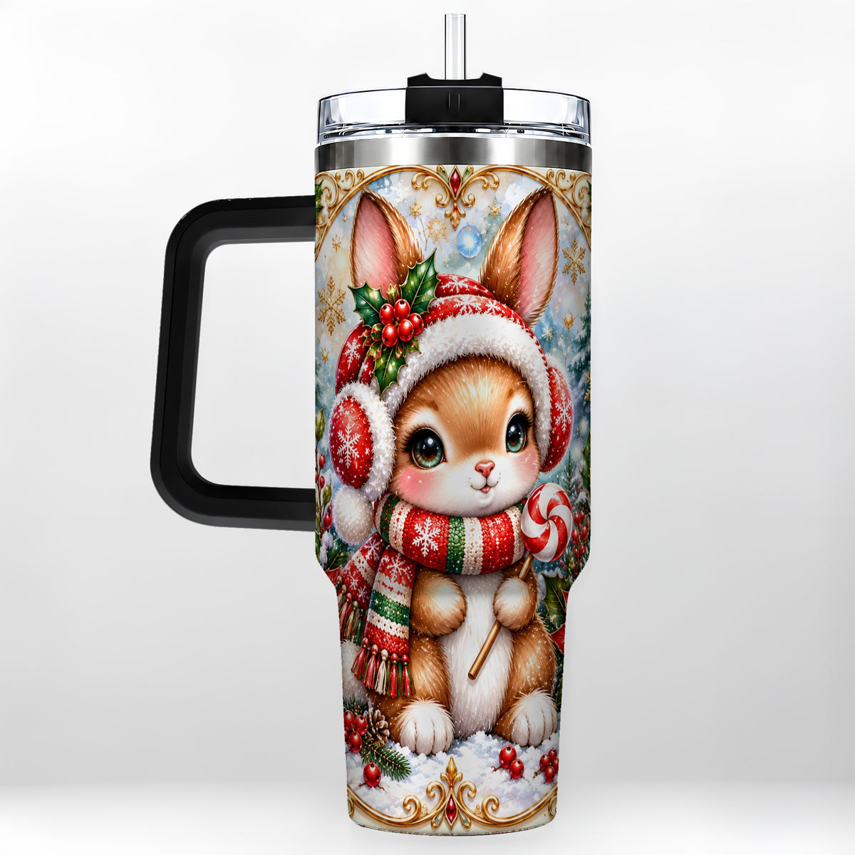 #pl[40oz|Black] Christmas Bunny 40oz Tumbler, Rabbit Stainless Steel Travel Cup