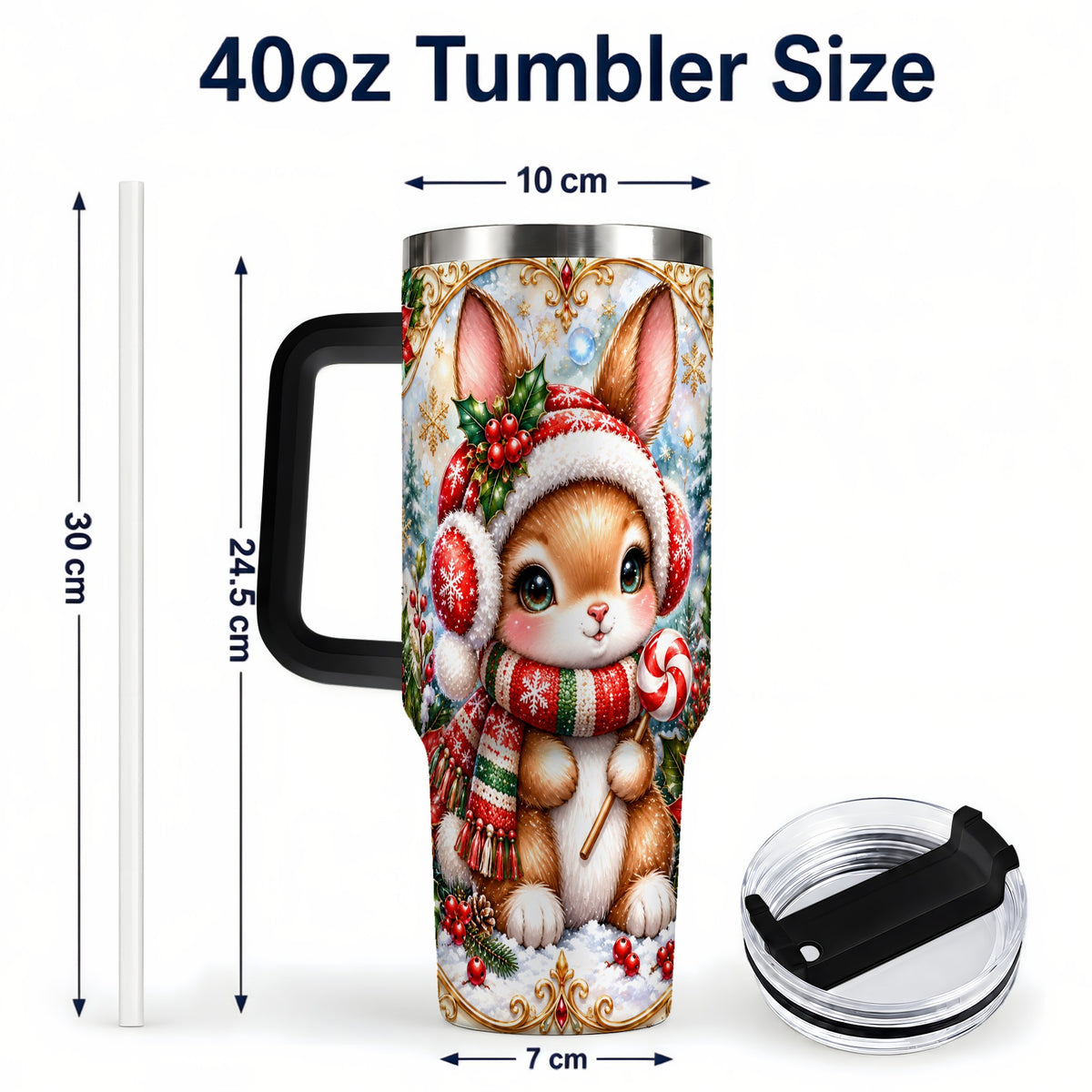 #pl[40oz|Black] Christmas Bunny 40oz Tumbler, Rabbit Stainless Steel Travel Cup