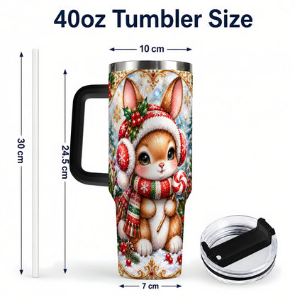 #pl[40oz|Black] Christmas Bunny 40oz Tumbler, Rabbit Stainless Steel Travel Cup