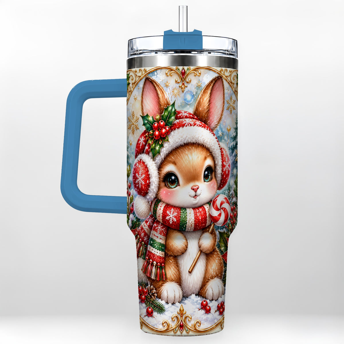 #pl[40oz|Blue] Christmas Bunny 40oz Tumbler, Rabbit Stainless Steel Travel Cup
