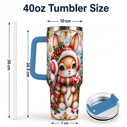 #pl[40oz|Blue] Christmas Bunny 40oz Tumbler, Rabbit Stainless Steel Travel Cup