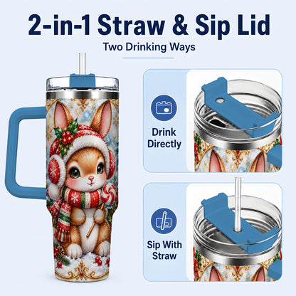 #pl[40oz|Blue] Christmas Bunny 40oz Tumbler, Rabbit Stainless Steel Travel Cup