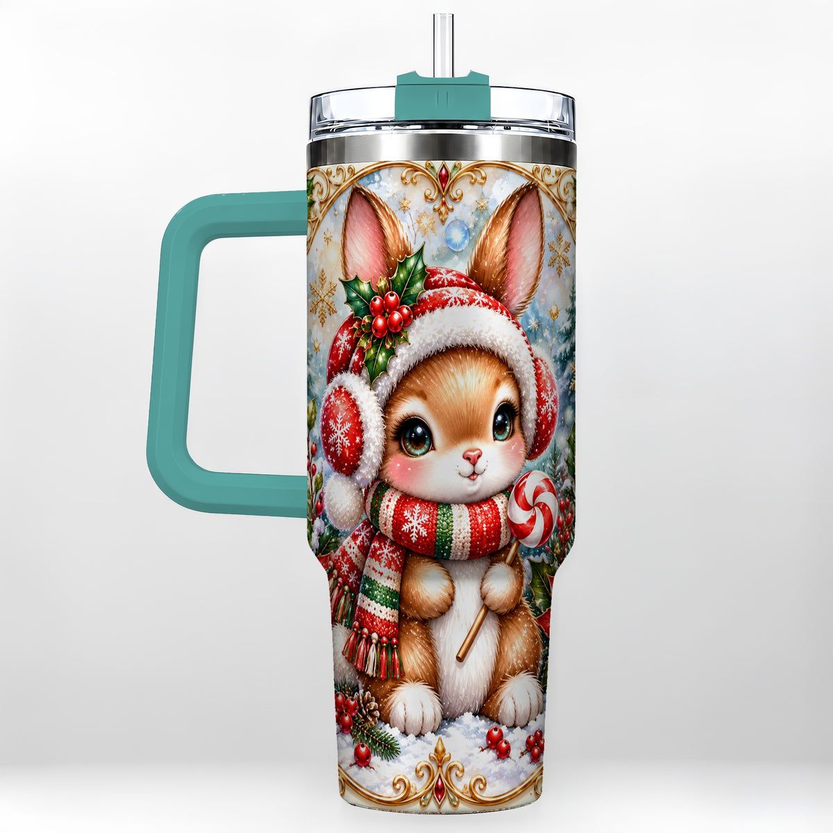 #pl[40oz|Green] Christmas Bunny 40oz Tumbler, Rabbit Stainless Steel Travel Cup
