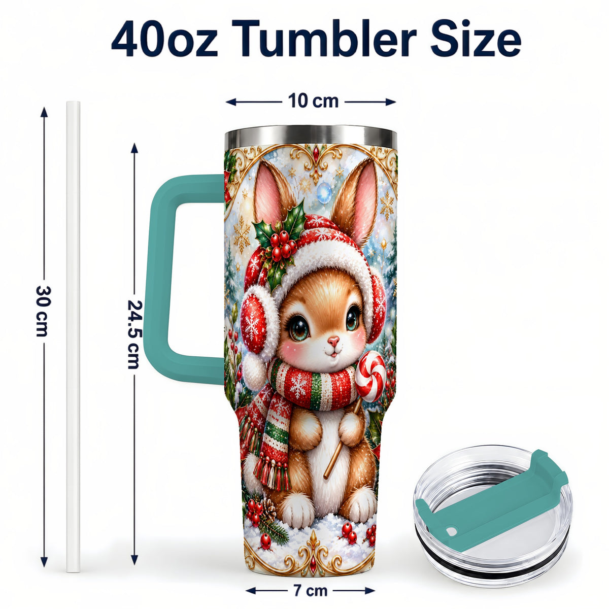 #pl[40oz|Green] Christmas Bunny 40oz Tumbler, Rabbit Stainless Steel Travel Cup