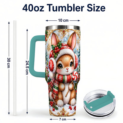 #pl[40oz|Green] Christmas Bunny 40oz Tumbler, Rabbit Stainless Steel Travel Cup