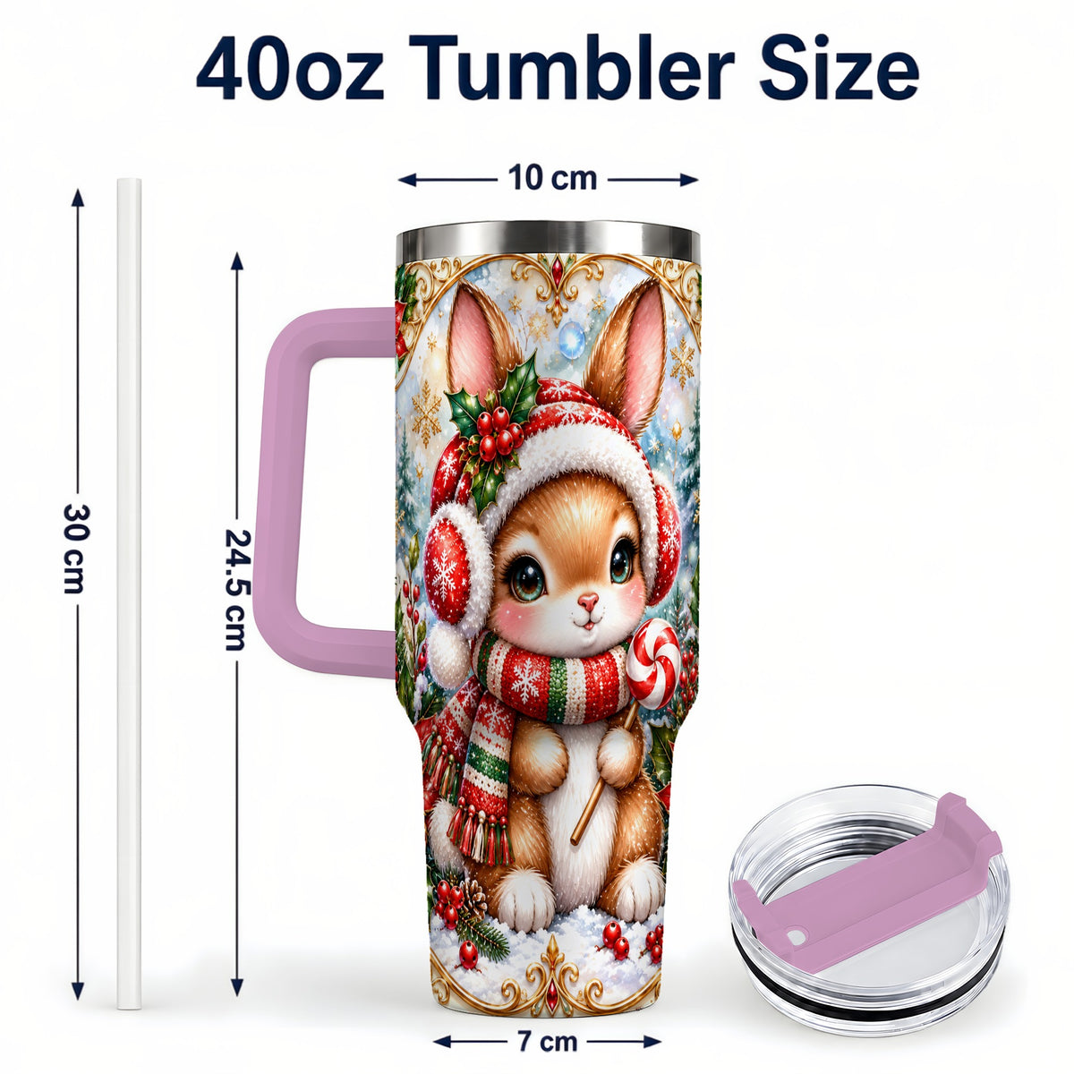#pl[40oz|Pink] Christmas Bunny 40oz Tumbler, Rabbit Stainless Steel Travel Cup