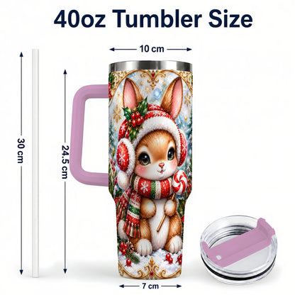 #pl[40oz|Pink] Christmas Bunny 40oz Tumbler, Rabbit Stainless Steel Travel Cup
