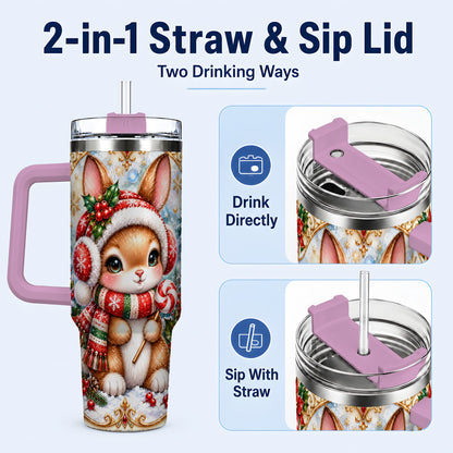 #pl[40oz|Pink] Christmas Bunny 40oz Tumbler, Rabbit Stainless Steel Travel Cup