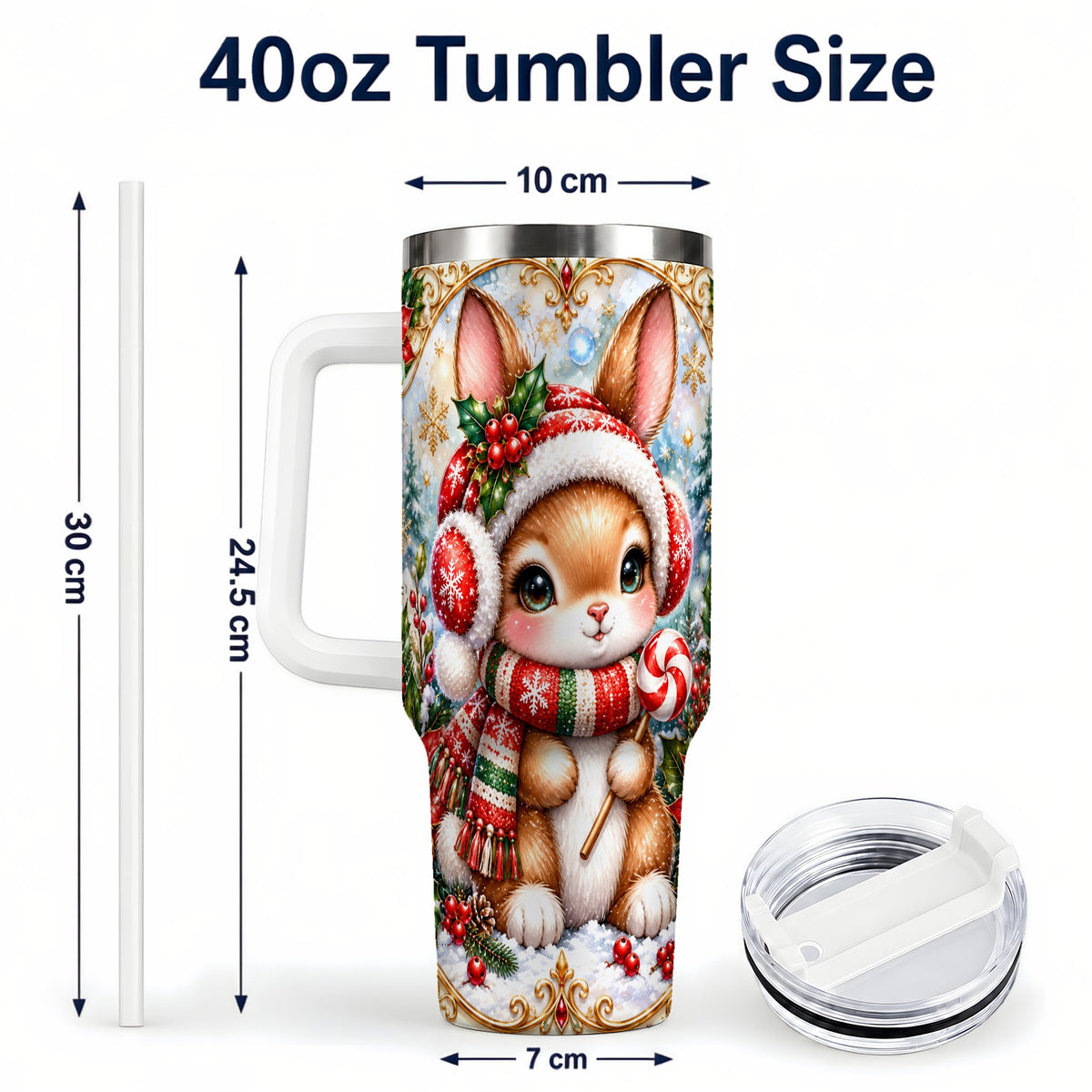 #pl[40oz|White] Christmas Bunny 40oz Tumbler, Rabbit Stainless Steel Travel Cup
