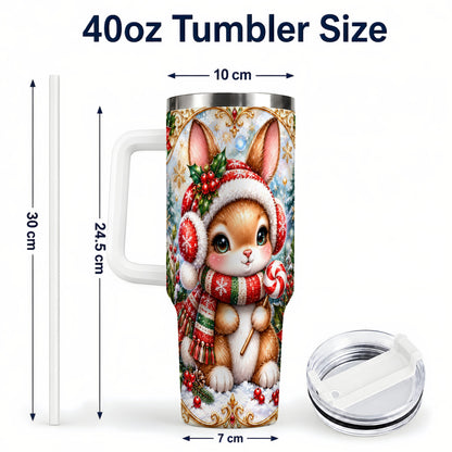 #pl[40oz|White] Christmas Bunny 40oz Tumbler, Rabbit Stainless Steel Travel Cup