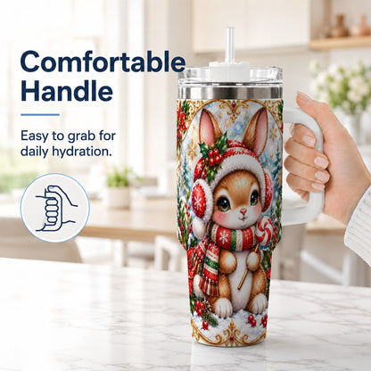 #pl[40oz|White] Christmas Bunny 40oz Tumbler, Rabbit Stainless Steel Travel Cup