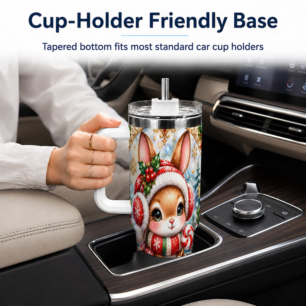 Christmas Bunny 40oz Tumbler, Rabbit Stainless Steel Travel Cup