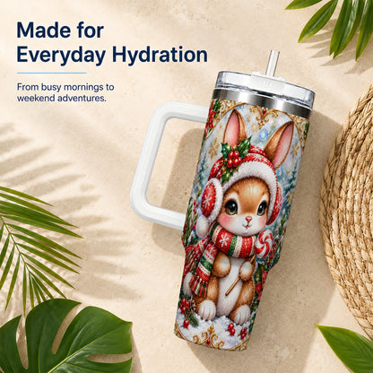 Christmas Bunny 40oz Tumbler, Rabbit Stainless Steel Travel Cup