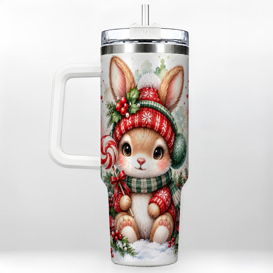 Watercolor Bunny 40oz Tumbler, Rabbit Stainless Steel Travel Cup