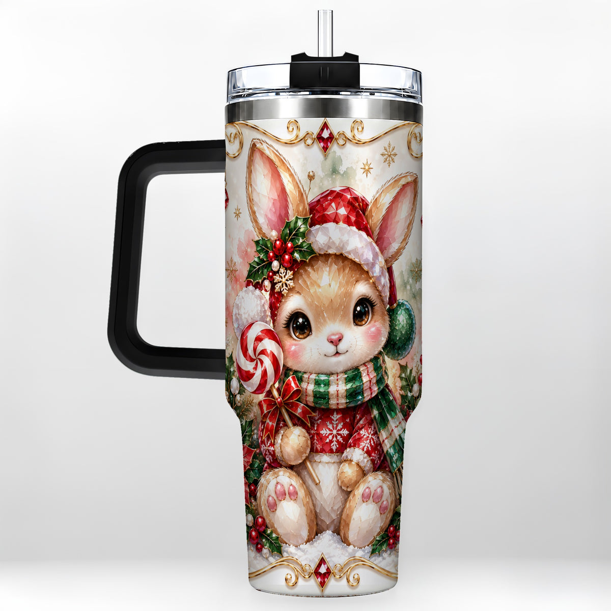 #pl[40oz|Black] Crystal Bunny 40oz Tumbler, Rabbit Stainless Steel Travel Cup