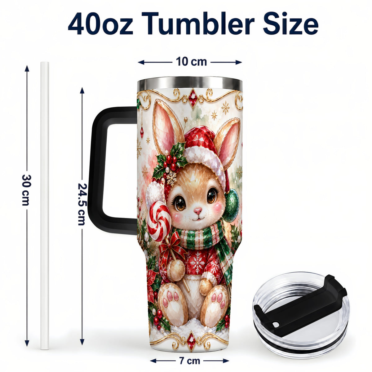 #pl[40oz|Black] Crystal Bunny 40oz Tumbler, Rabbit Stainless Steel Travel Cup