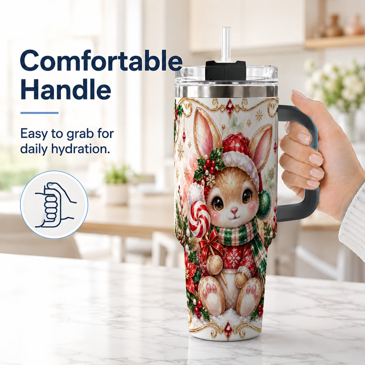 #pl[40oz|Black] Crystal Bunny 40oz Tumbler, Rabbit Stainless Steel Travel Cup