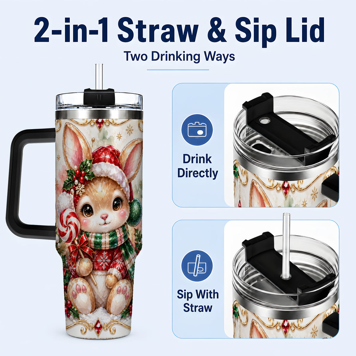 #pl[40oz|Black] Crystal Bunny 40oz Tumbler, Rabbit Stainless Steel Travel Cup