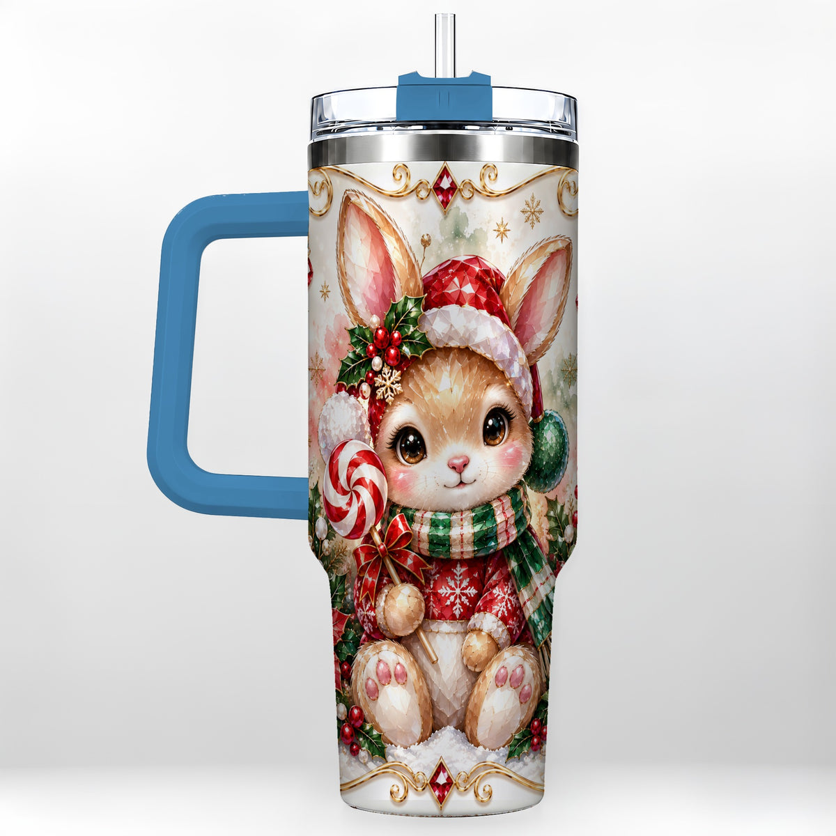 #pl[40oz|Blue] Crystal Bunny 40oz Tumbler, Rabbit Stainless Steel Travel Cup