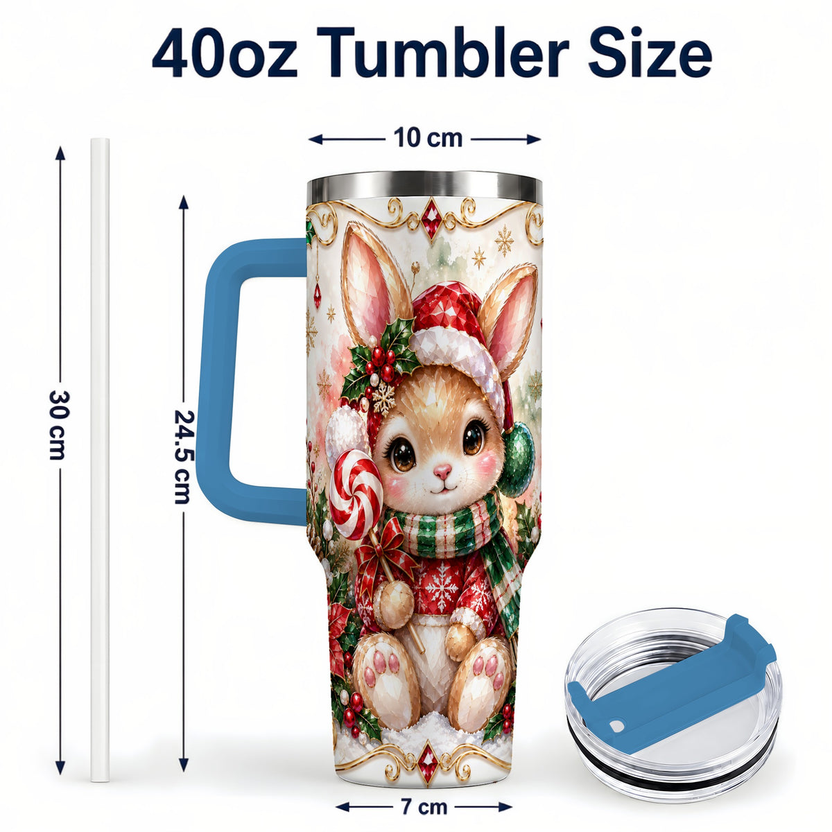 #pl[40oz|Blue] Crystal Bunny 40oz Tumbler, Rabbit Stainless Steel Travel Cup
