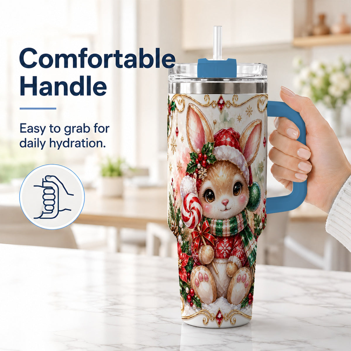 #pl[40oz|Blue] Crystal Bunny 40oz Tumbler, Rabbit Stainless Steel Travel Cup