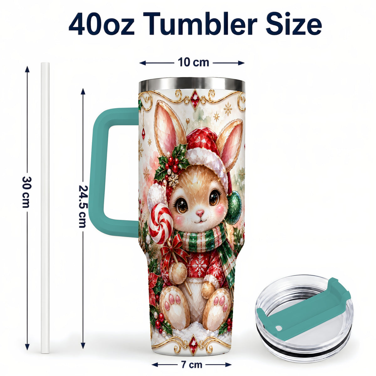 #pl[40oz|Green] Crystal Bunny 40oz Tumbler, Rabbit Stainless Steel Travel Cup