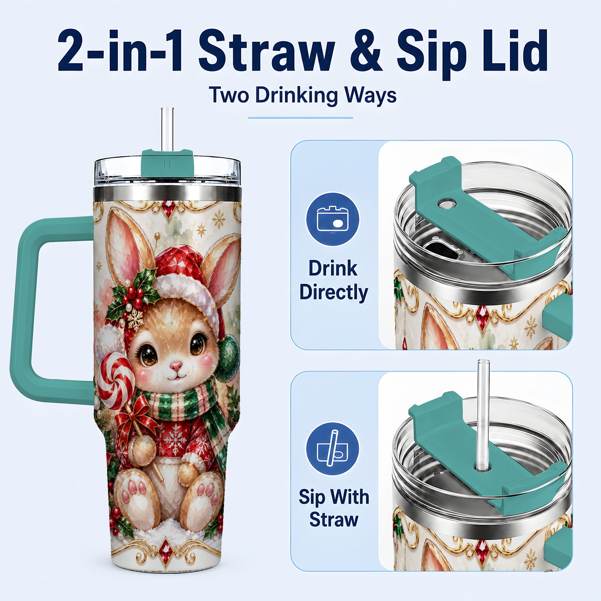 #pl[40oz|Green] Crystal Bunny 40oz Tumbler, Rabbit Stainless Steel Travel Cup