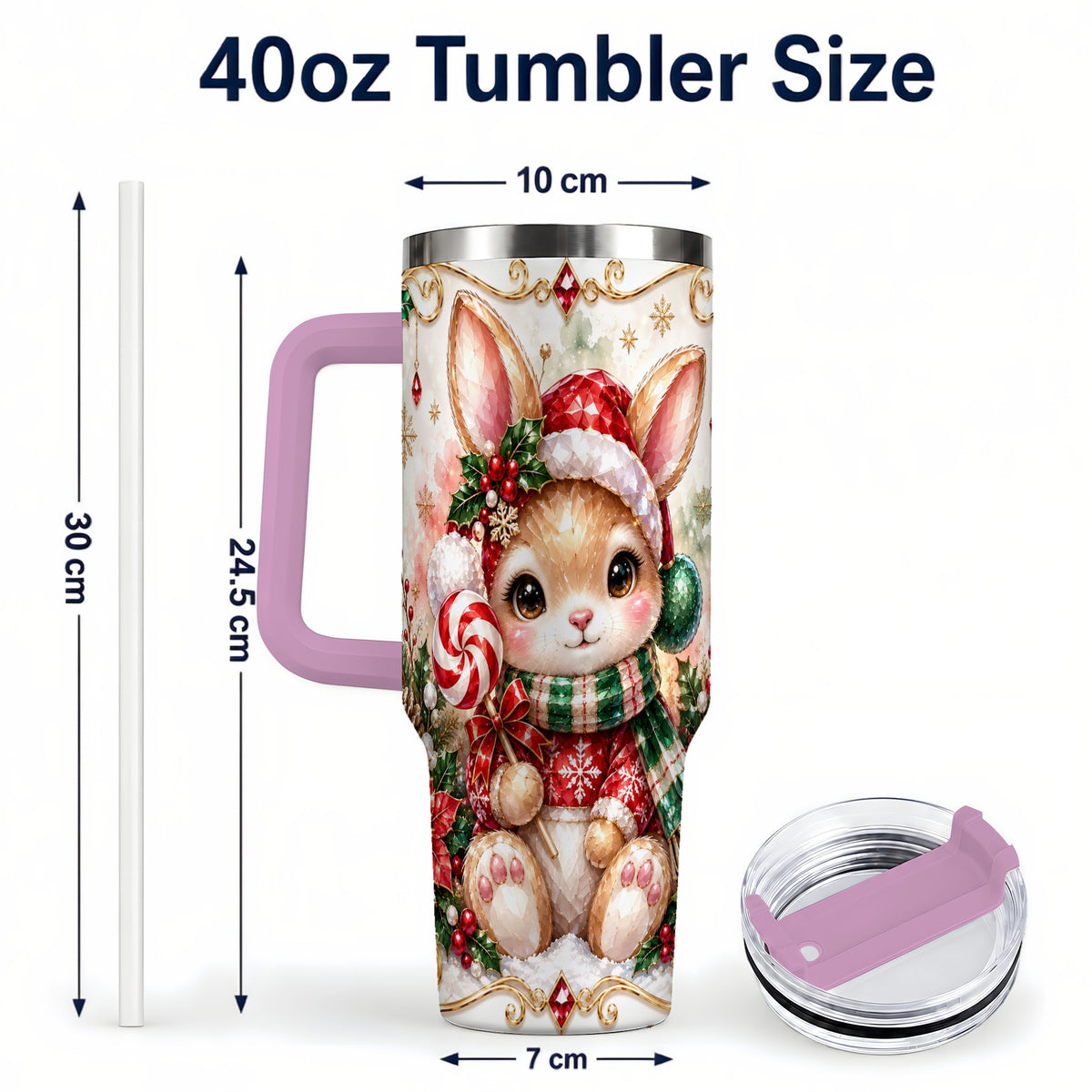 #pl[40oz|Pink] Crystal Bunny 40oz Tumbler, Rabbit Stainless Steel Travel Cup