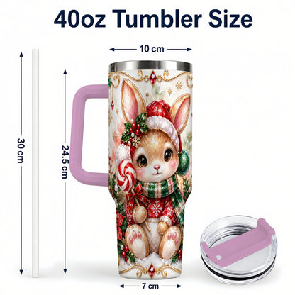 #pl[40oz|Pink] Crystal Bunny 40oz Tumbler, Rabbit Stainless Steel Travel Cup