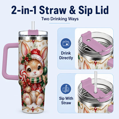 #pl[40oz|Pink] Crystal Bunny 40oz Tumbler, Rabbit Stainless Steel Travel Cup