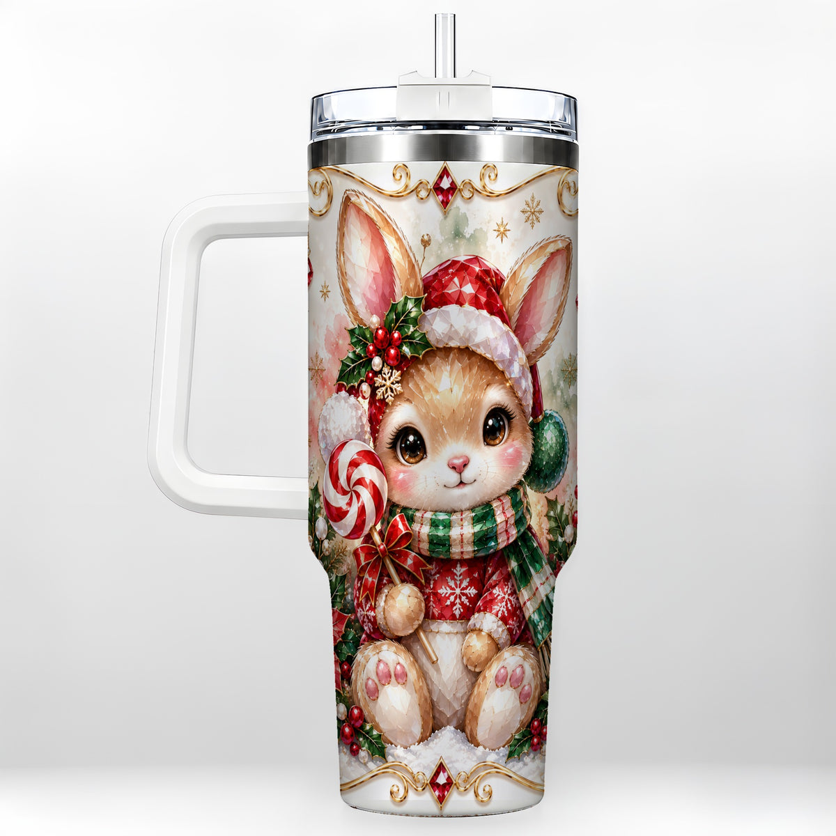 Crystal Bunny 40oz Tumbler, Rabbit Stainless Steel Travel Cup