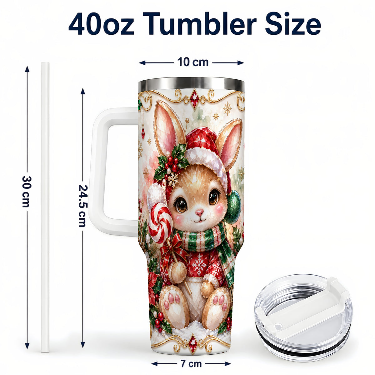#pl[40oz|White] Crystal Bunny 40oz Tumbler, Rabbit Stainless Steel Travel Cup