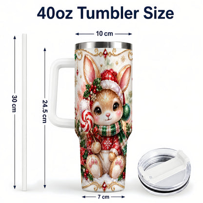 #pl[40oz|White] Crystal Bunny 40oz Tumbler, Rabbit Stainless Steel Travel Cup