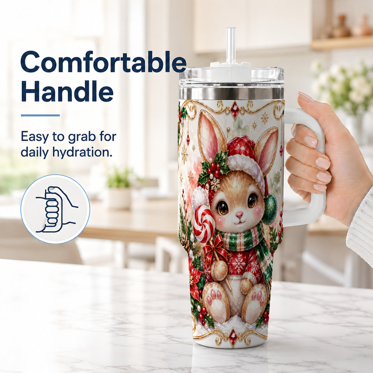 #pl[40oz|White] Crystal Bunny 40oz Tumbler, Rabbit Stainless Steel Travel Cup