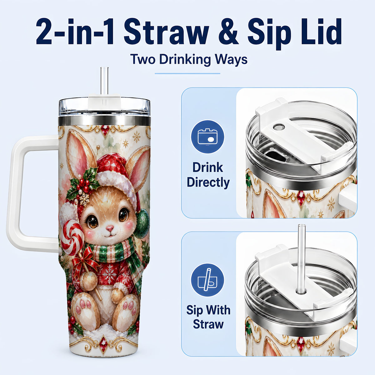 #pl[40oz|White] Crystal Bunny 40oz Tumbler, Rabbit Stainless Steel Travel Cup
