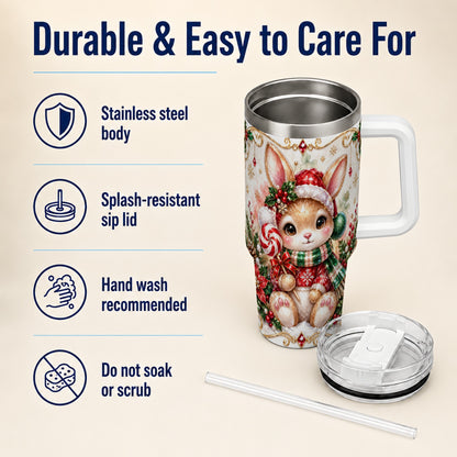 Crystal Bunny 40oz Tumbler, Rabbit Stainless Steel Travel Cup