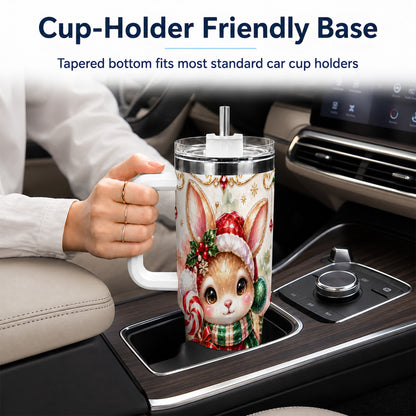 Crystal Bunny 40oz Tumbler, Rabbit Stainless Steel Travel Cup