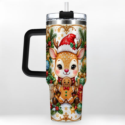 #pl[40oz|Black] Reindeer 40oz Tumbler, Gingerbread Deer Stainless Steel Travel Cup