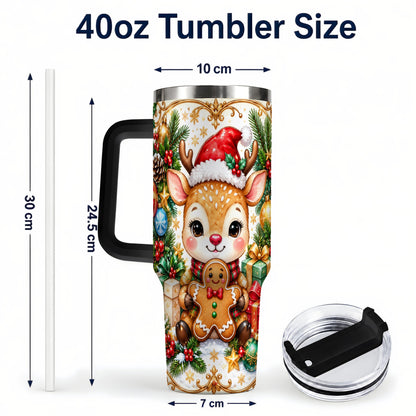 #pl[40oz|Black] Reindeer 40oz Tumbler, Gingerbread Deer Stainless Steel Travel Cup