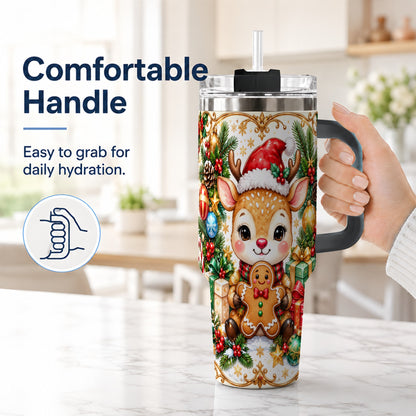 #pl[40oz|Black] Reindeer 40oz Tumbler, Gingerbread Deer Stainless Steel Travel Cup