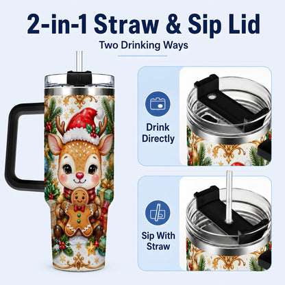#pl[40oz|Black] Reindeer 40oz Tumbler, Gingerbread Deer Stainless Steel Travel Cup